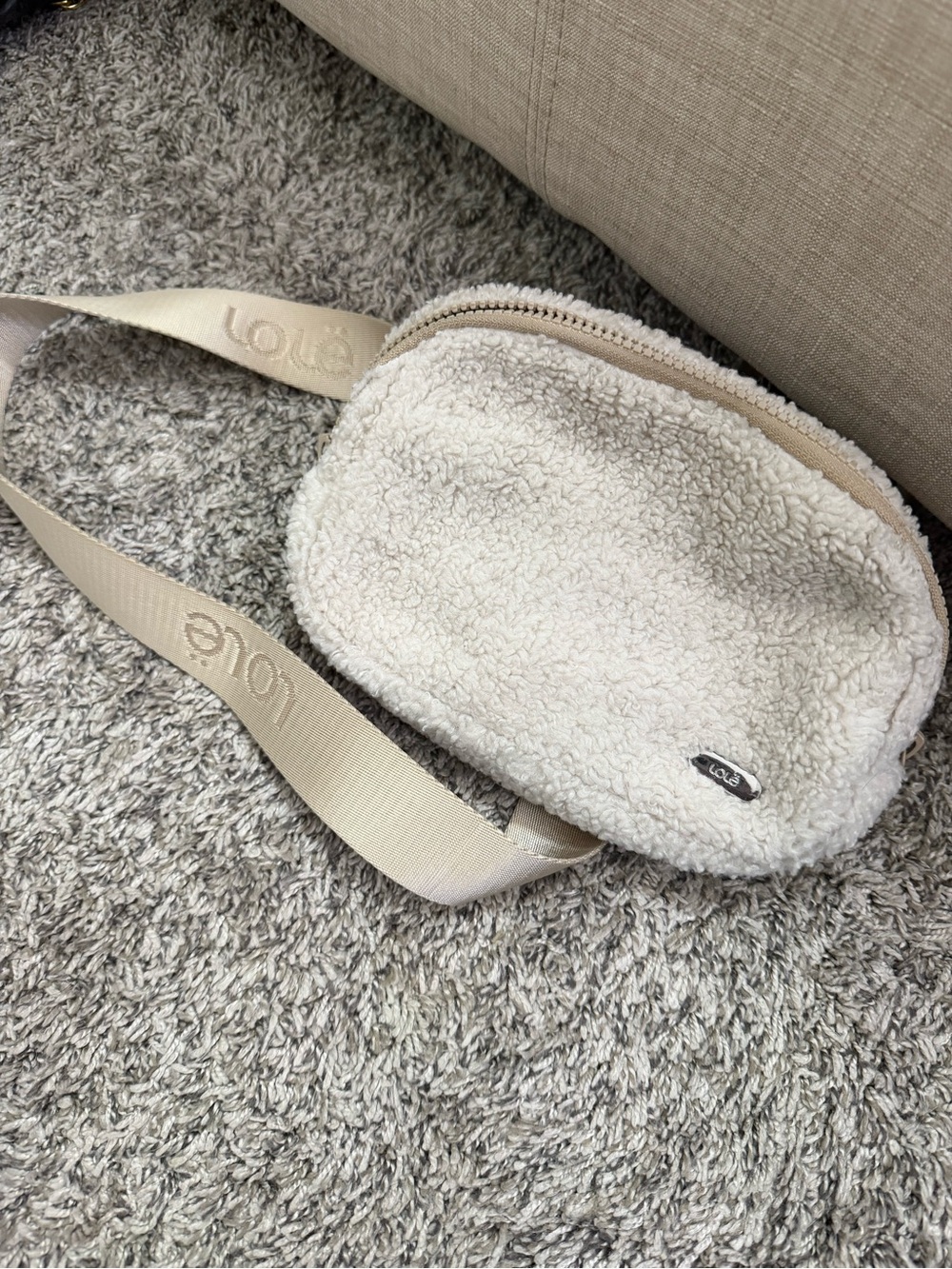 Lole Cream Sherpa Crossbody Belt Bag with Branded Strap